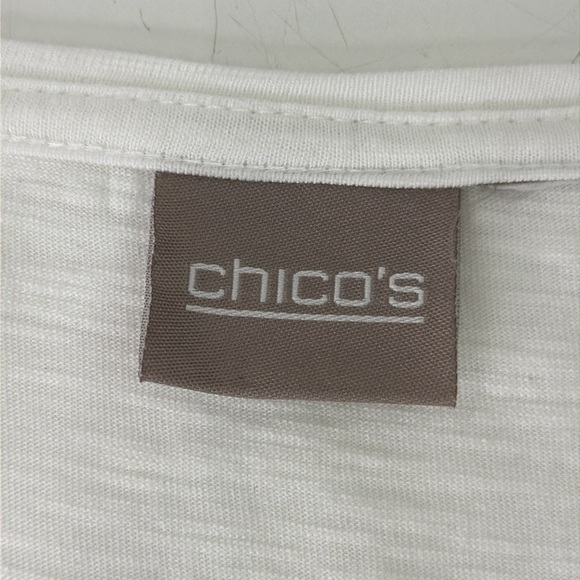 Chico's White Ruffled Short Sleeve Tee with Fringe - Picture 2 of 10